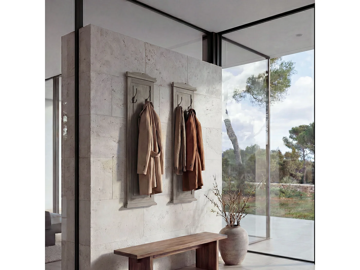 Wieszak ścienny H33 (zestaw 2 szt.),  szaro-brązowy shabby