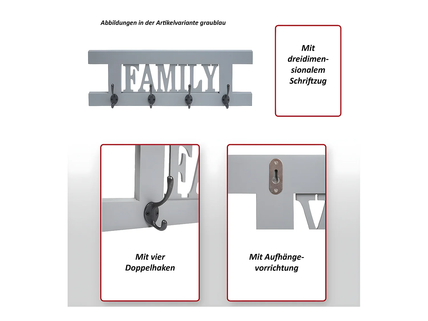 Wandgarderobe MCW-C60 Family Shabby-Look, Weiß lackiert