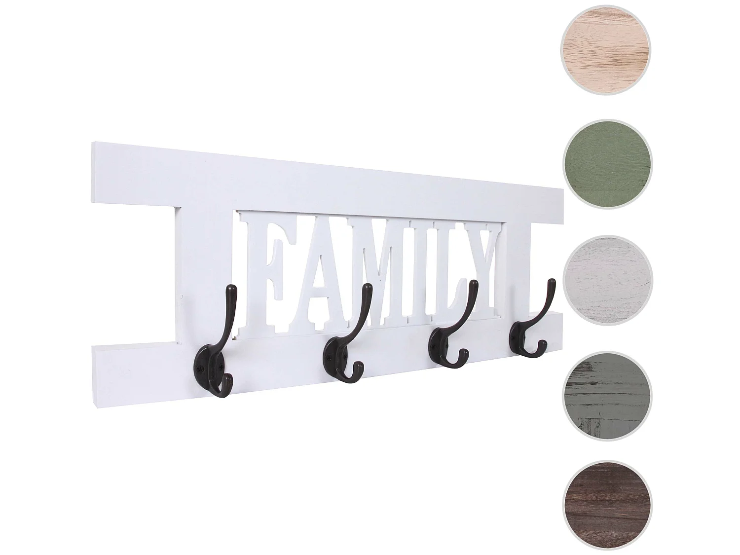 Portemanteau mural MCW-C60 Family Shabby-Look,  blanc shabby