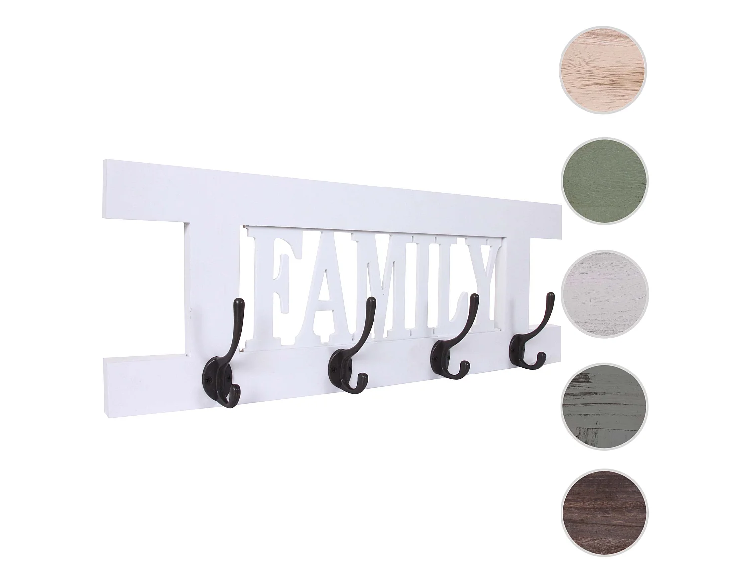 Wandkapstok MCW-C60 Family Shabby-look,  wit gelakt