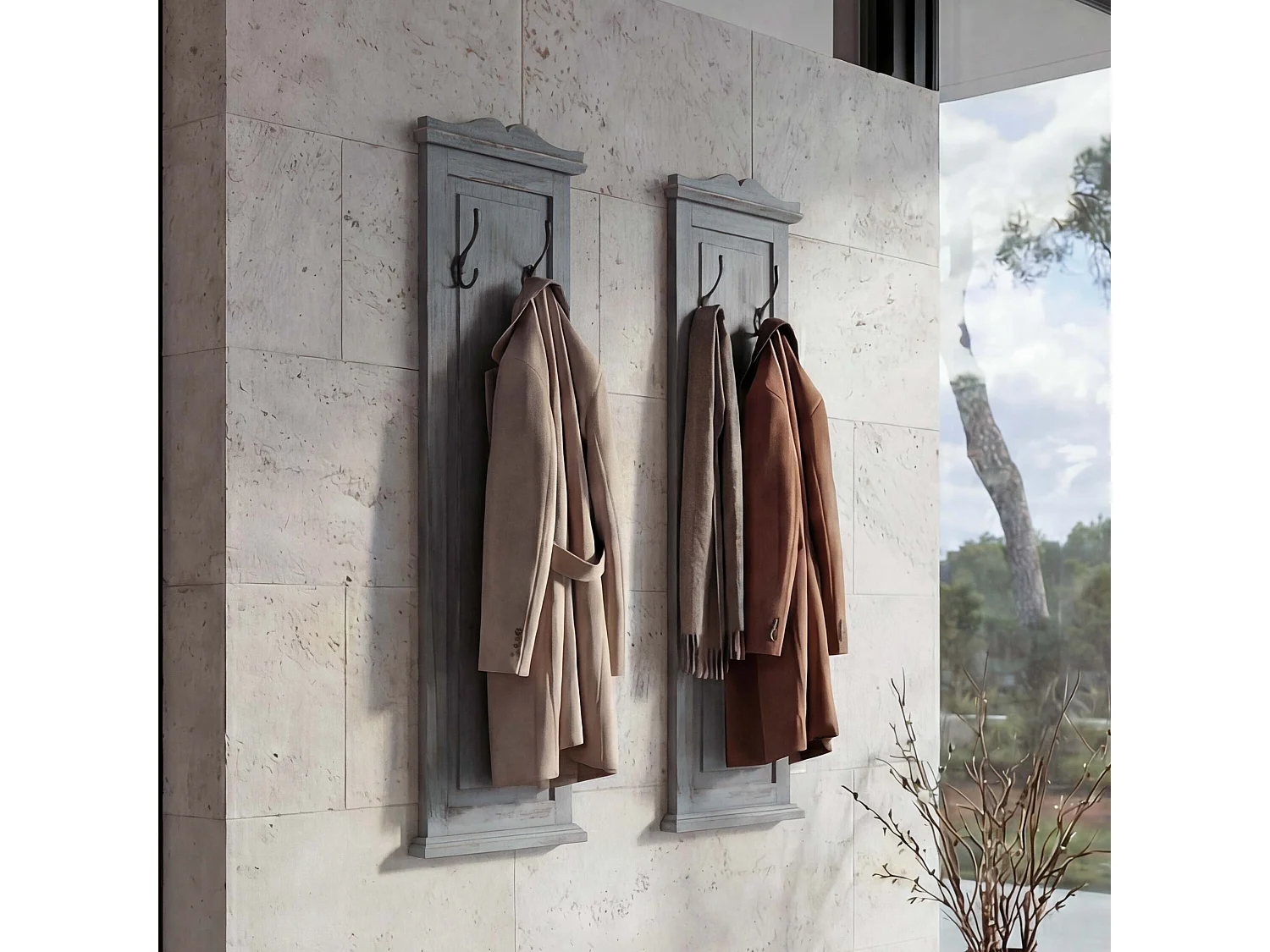 Portemanteau mural H33 (lot de 2),  shabby, vintage, gris