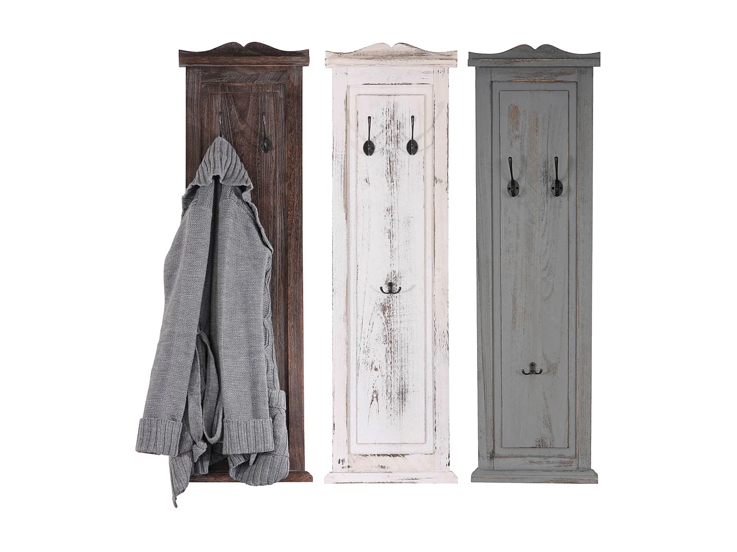 Portemanteau mural H33 (lot de 2),  shabby, vintage, gris