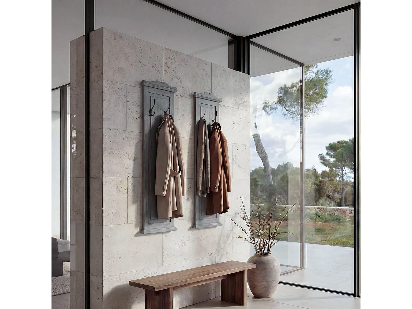 Wieszak ścienny H33 (zestaw 2 szt.),  szary shabby