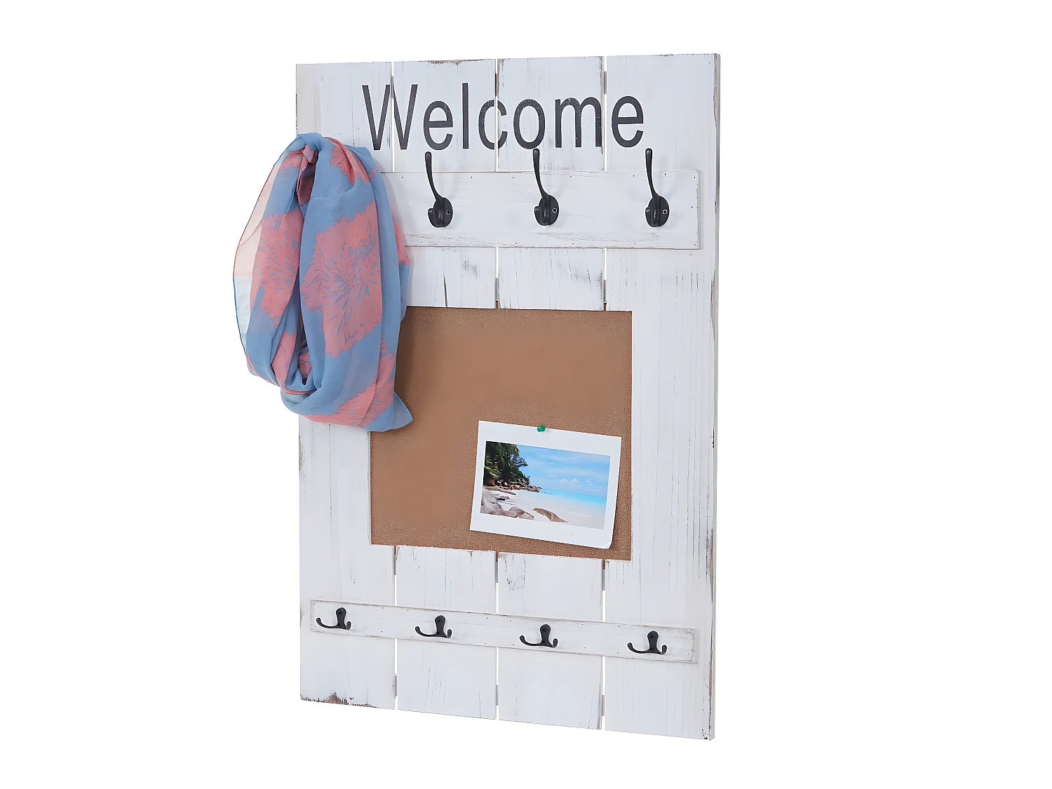 Portemanteau mural MCW-C89 avec tableau d'affichage,  blanc shabby
