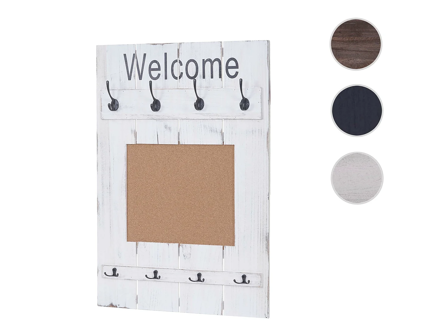 Portemanteau mural MCW-C89 avec tableau d'affichage,  blanc shabby