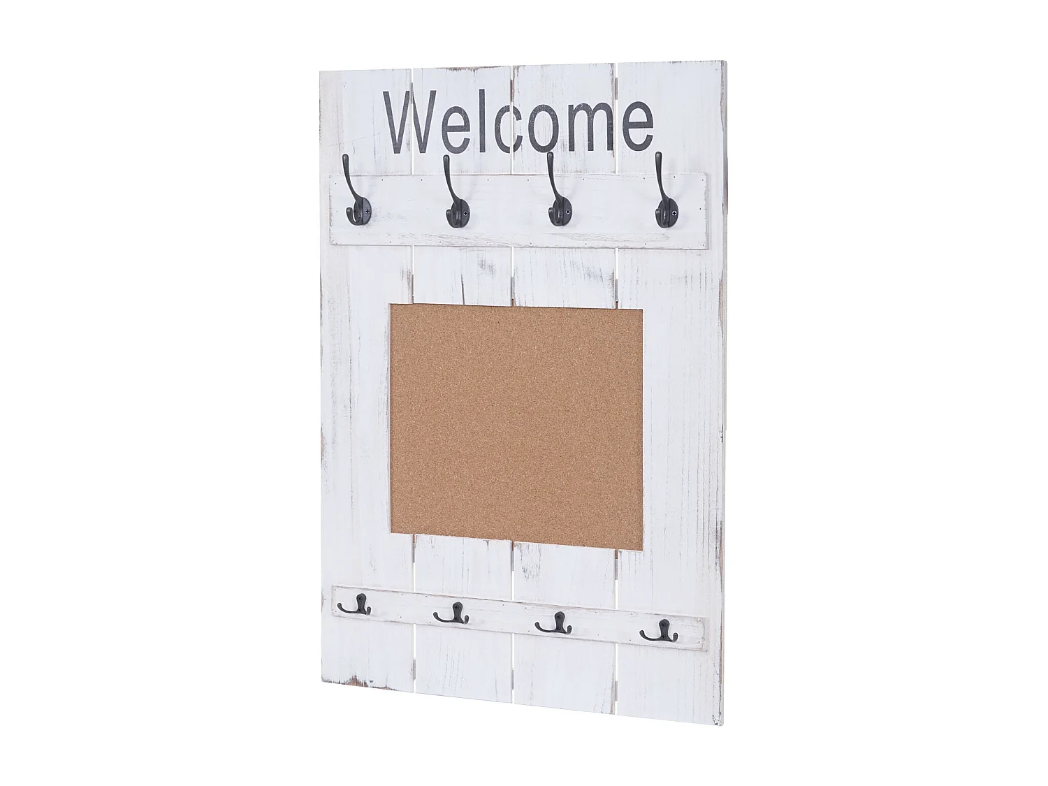 Wieszak ścienny MCW-C89 z tablicą korkową,  biały, shabby chic