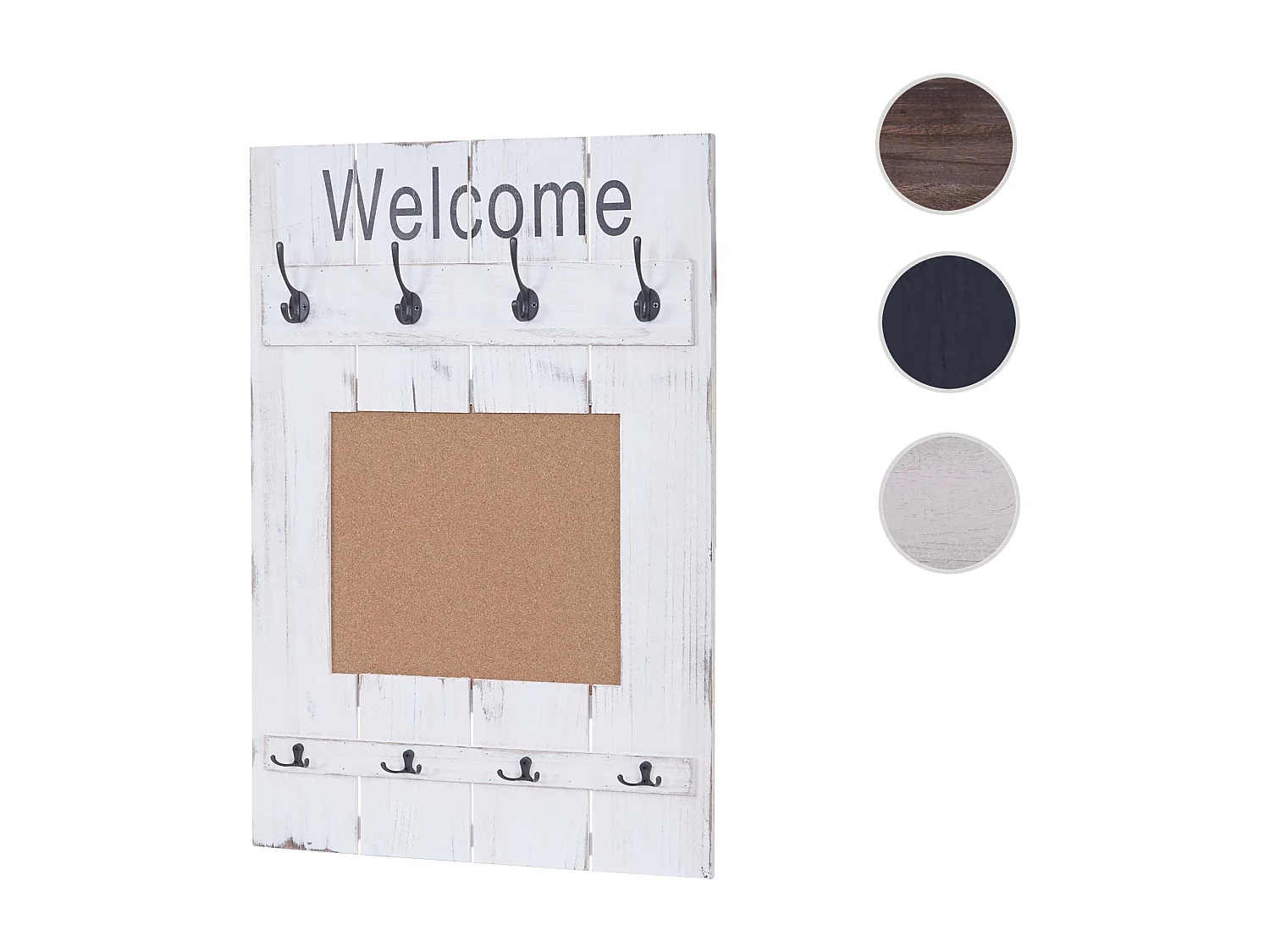 Wieszak ścienny MCW-C89 z tablicą korkową,  biały, shabby chic