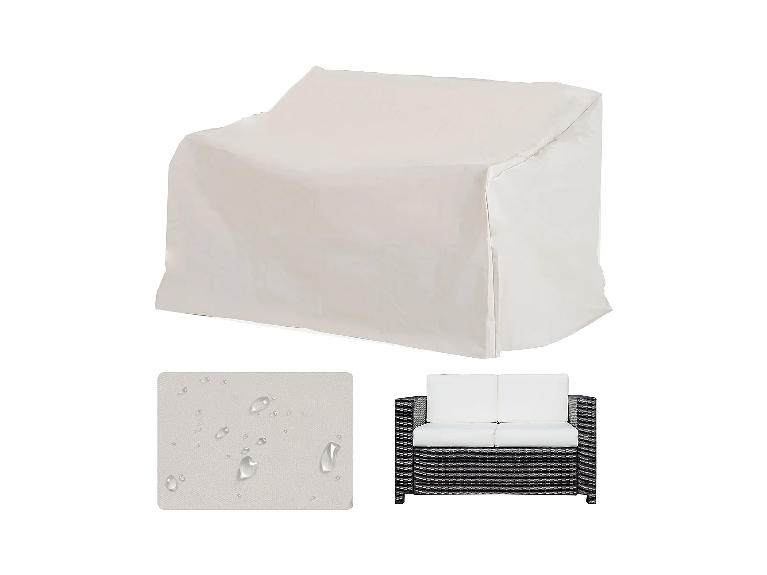 Housse de protection mobilier de jardin bâche étanche 140L x 84l x 56/94H cm oxford haute densité 600D beige