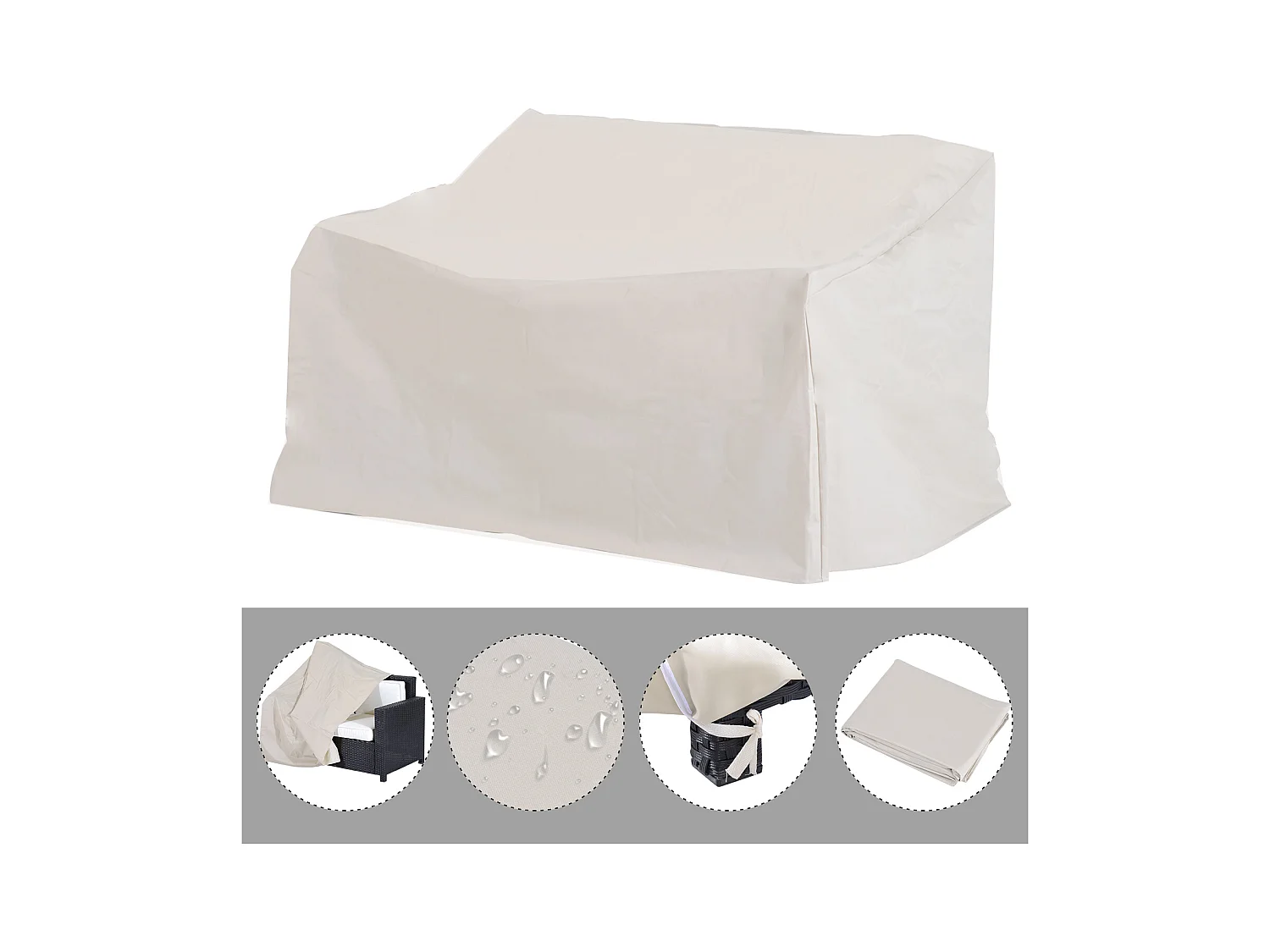 Housse de protection mobilier de jardin bâche étanche 140L x 84l x 56/94H cm oxford haute densité 600D beige