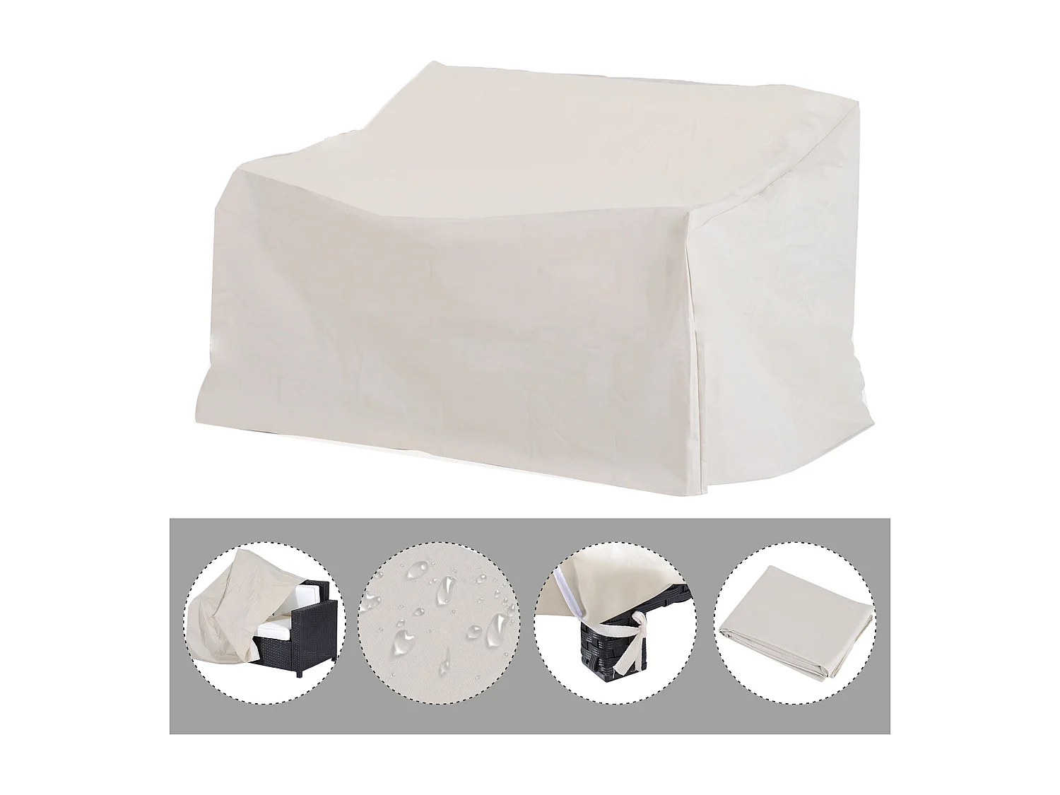 Housse de protection mobilier de jardin bâche étanche 140L x 84l x 56/94H cm oxford haute densité 600D beige