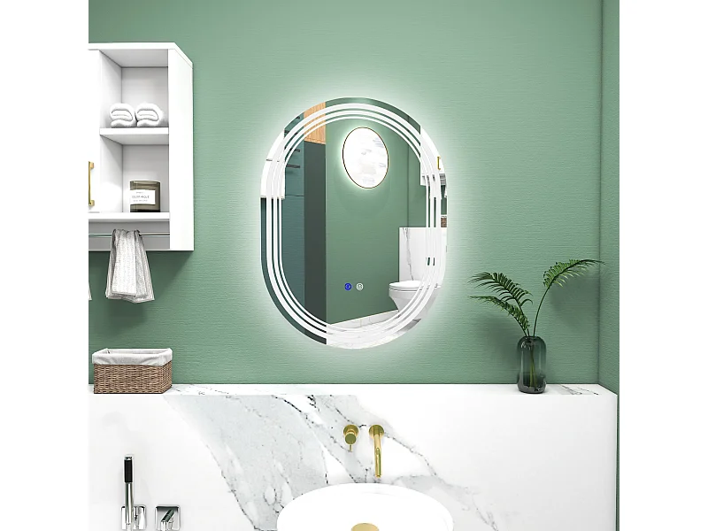 Miroir LED mural de salle de bain - 50L x 70H cm - luminosité réglable 3 couleurs - interrupteur tactile - système antibué