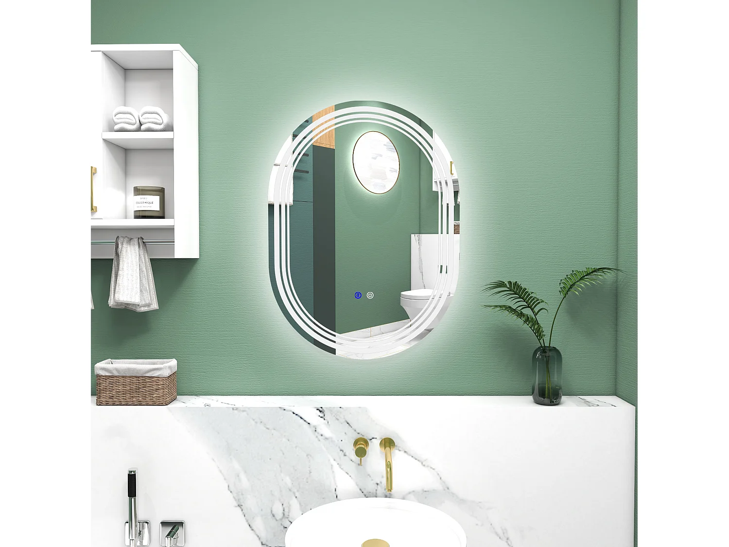 Miroir LED mural de salle de bain - 50L x 70H cm - luminosité réglable 3 couleurs - interrupteur tactile - système antibué