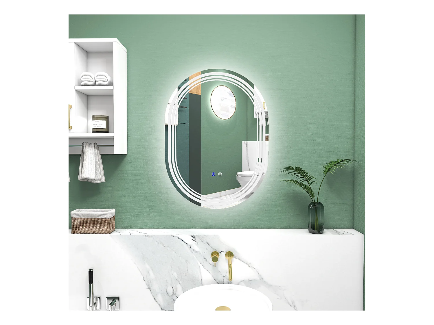 Miroir LED mural de salle de bain - 50L x 70H cm - luminosité réglable 3 couleurs - interrupteur tactile - système antibué