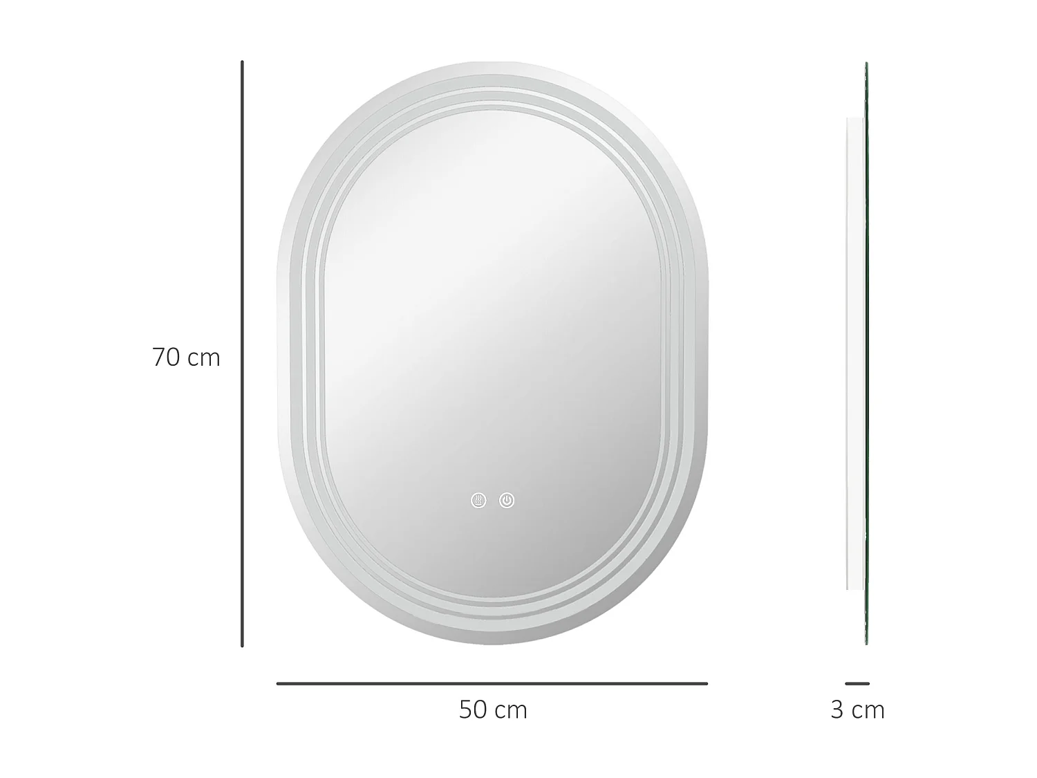 Miroir LED mural de salle de bain - 50L x 70H cm - luminosité réglable 3 couleurs - interrupteur tactile - système antibué
