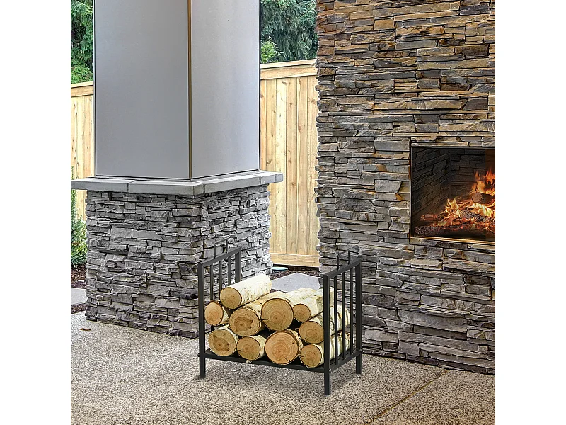 HOMCOM Etagère porte bois de cheminée porte-bûches charge max. 15 Kg dim. 44L x 33l x 46H cm métal époxy noir