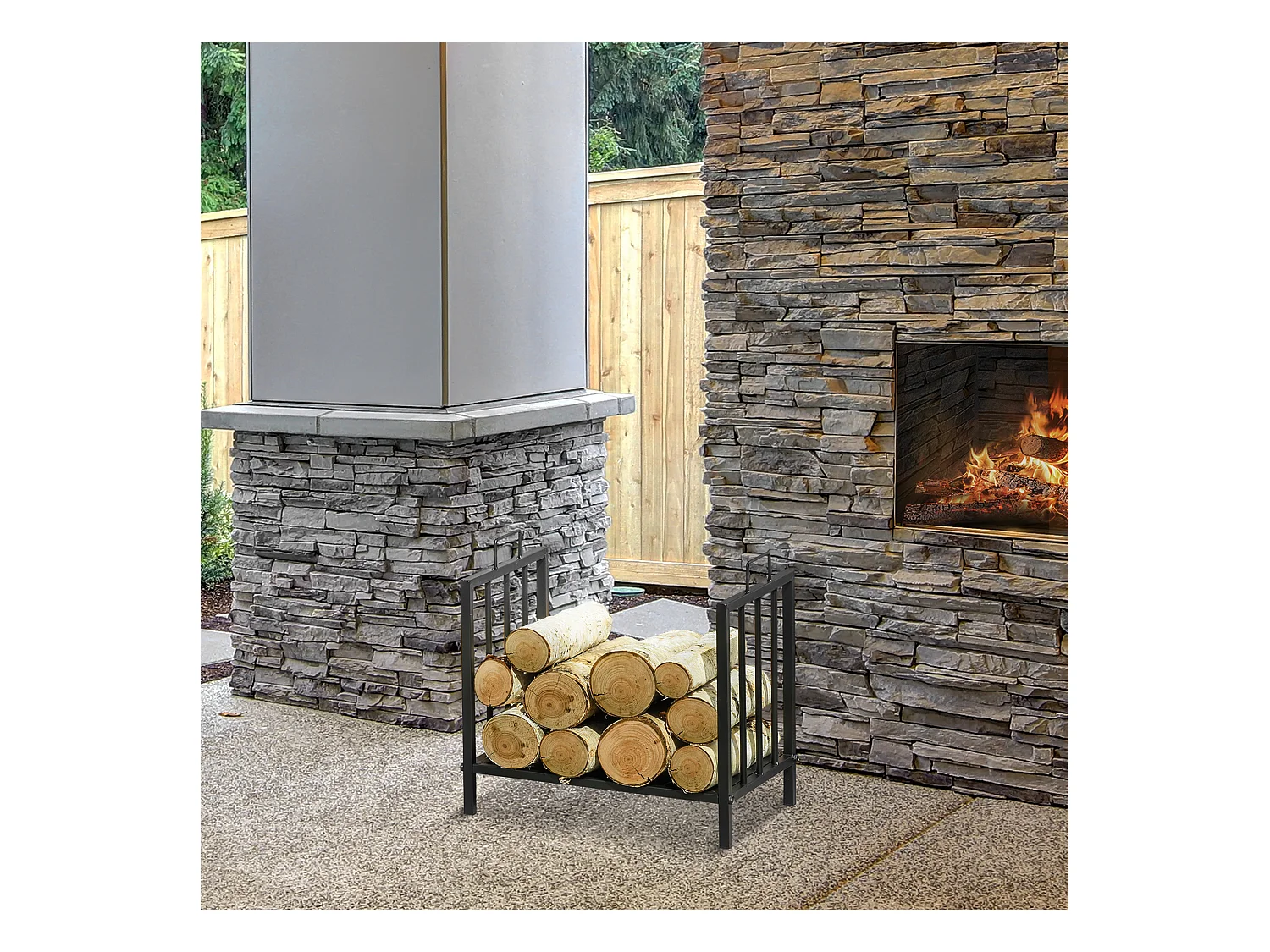 HOMCOM Etagère porte bois de cheminée porte-bûches charge max. 15 Kg dim. 44L x 33l x 46H cm métal époxy noir