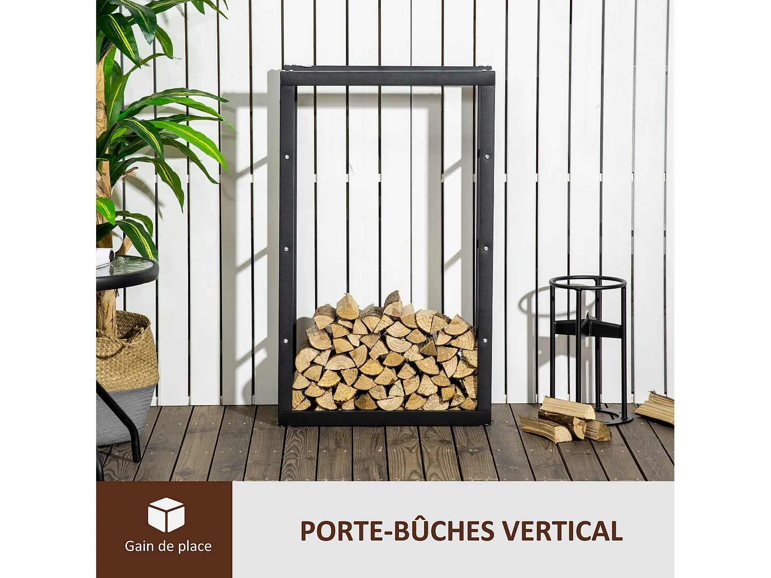 Etagère porte bois de cheminée porte-bûches design contemporain charge max. 100 Kg dim. 60L x 25l x 100H cm métal noir