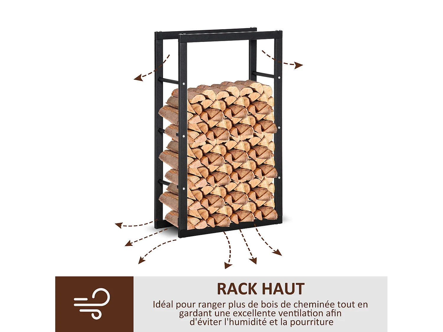 Etagère porte bois de cheminée porte-bûches design contemporain charge max. 100 Kg dim. 60L x 25l x 100H cm métal noir