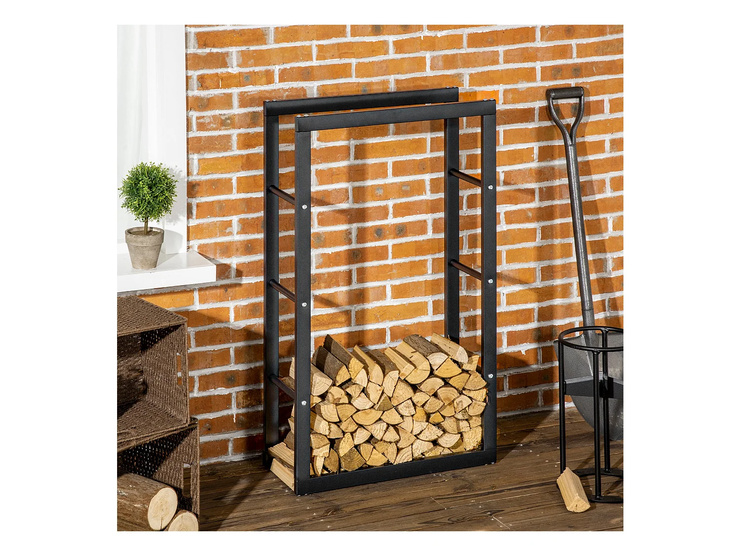 Etagère porte bois de cheminée porte-bûches design contemporain charge max. 100 Kg dim. 60L x 25l x 100H cm métal noir