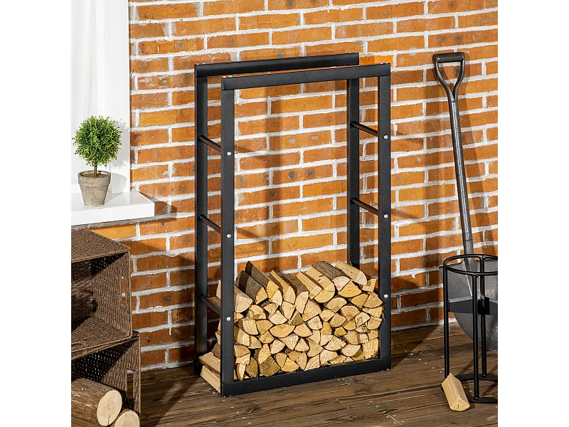 Etagère porte bois de cheminée porte-bûches design contemporain charge max. 100 Kg dim. 60L x 25l x 100H cm métal noir