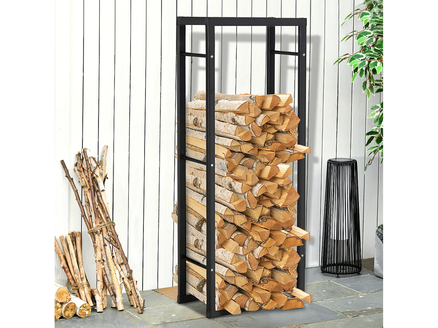 Etagère porte bois de cheminée porte-bûches design contemporain charge max. 100 Kg dim. 60L x 25l x 150H cm métal noir
