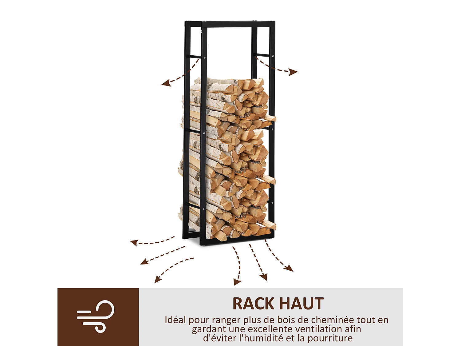 Etagère porte bois de cheminée porte-bûches design contemporain charge max. 100 Kg dim. 60L x 25l x 150H cm métal noir