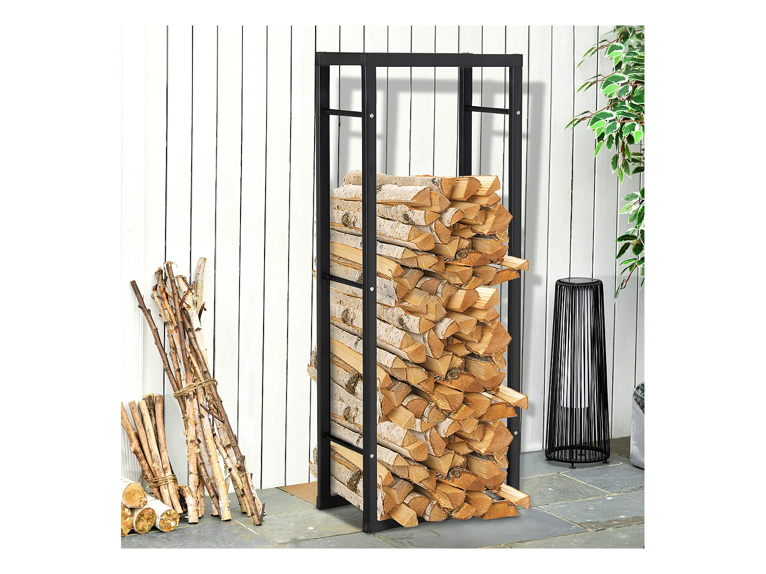 Etagère porte bois de cheminée porte-bûches design contemporain charge max. 100 Kg dim. 60L x 25l x 150H cm métal noir
