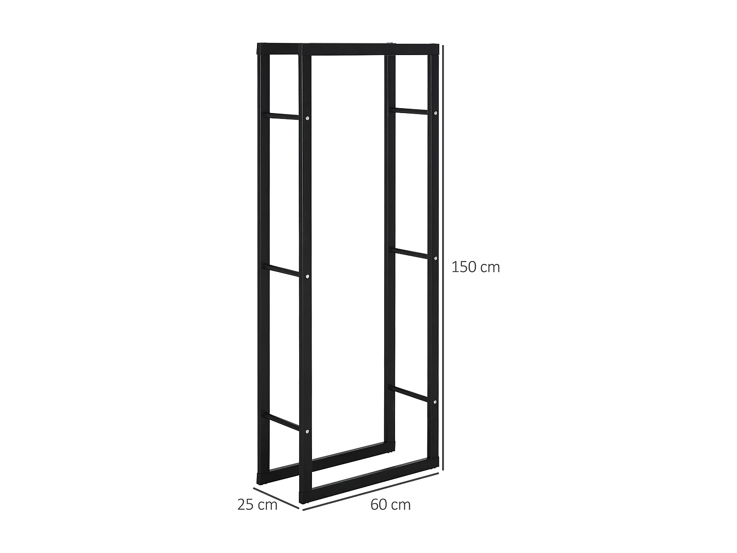 Etagère porte bois de cheminée porte-bûches design contemporain charge max. 100 Kg dim. 60L x 25l x 150H cm métal noir