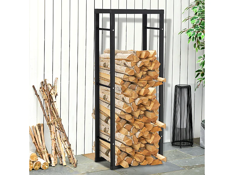 Etagère porte bois de cheminée porte-bûches design contemporain charge max. 100 Kg dim. 60L x 25l x 150H cm métal noir