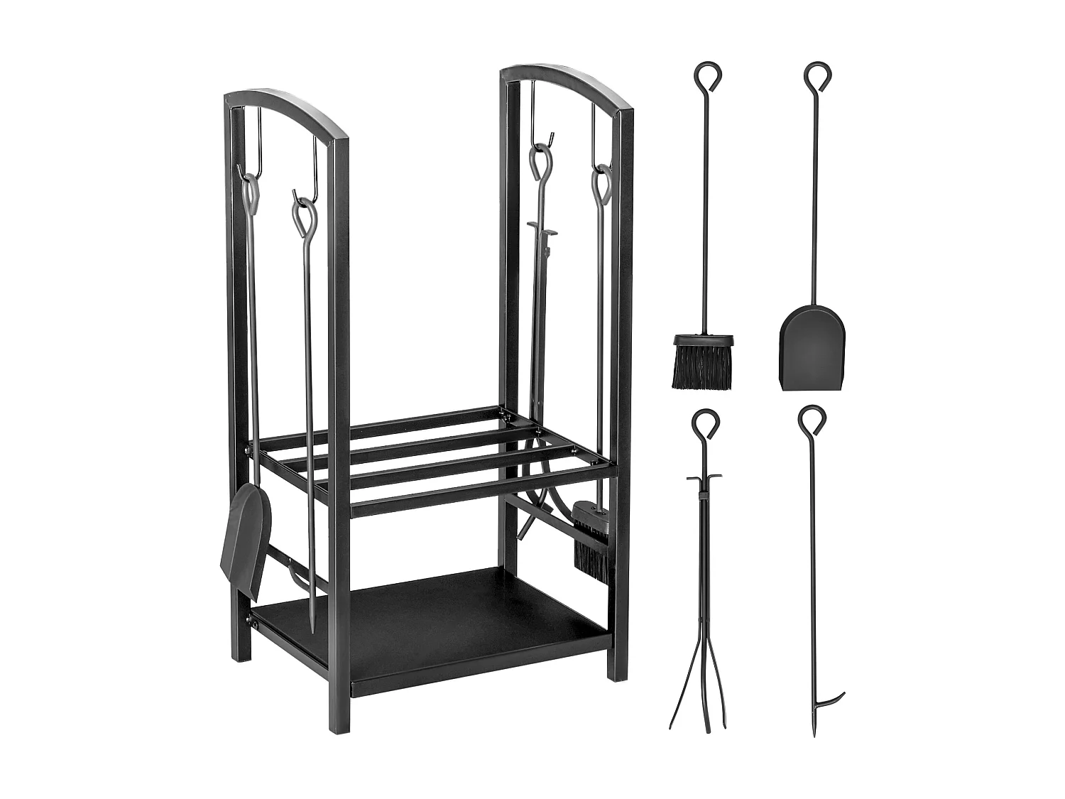 Serviteur de cheminée - porte bûches - range bûches multi accessoires 2 étagères 40L x 30l x 75H cm métal noir