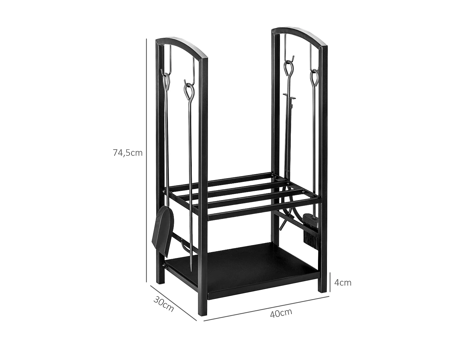 Serviteur de cheminée - porte bûches - range bûches multi accessoires 2 étagères 40L x 30l x 75H cm métal noir