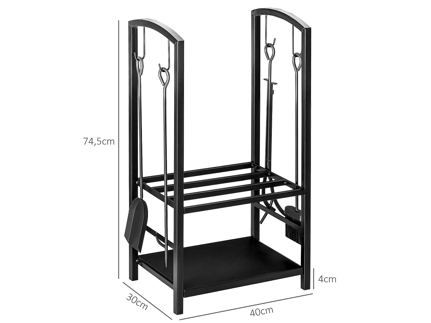 Serviteur de cheminée - porte bûches - range bûches multi accessoires 2 étagères 40L x 30l x 75H cm métal noir