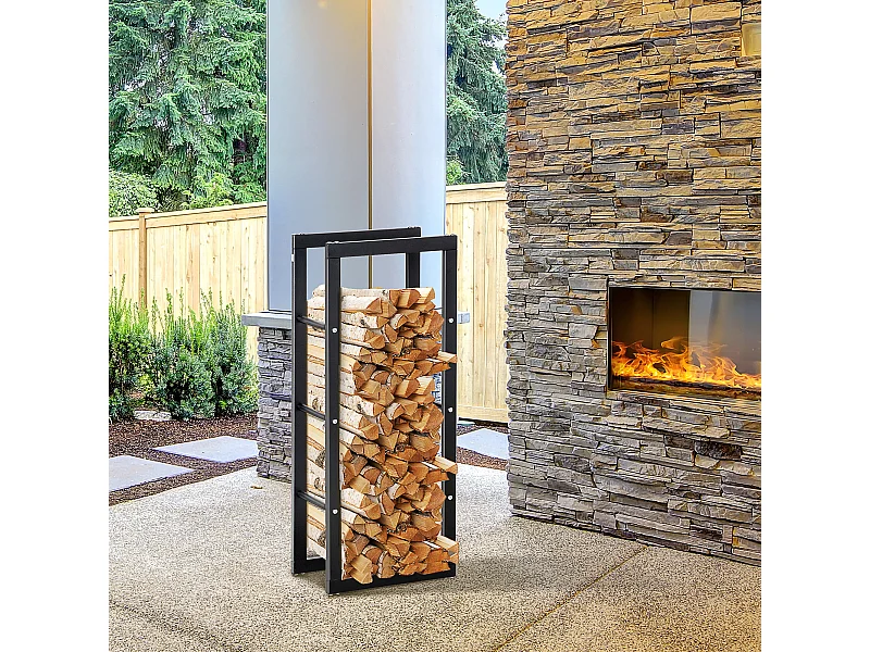 Etagère porte bois de cheminée porte-bûches design contemporain charge max. 100 Kg dim. 40L x 25l x 100H cm métal noir
