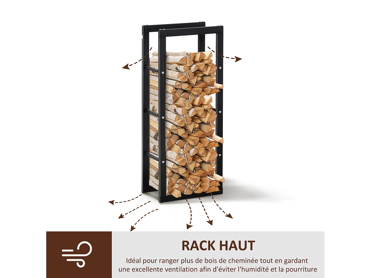 Etagère porte bois de cheminée porte-bûches design contemporain charge max. 100 Kg dim. 40L x 25l x 100H cm métal noir