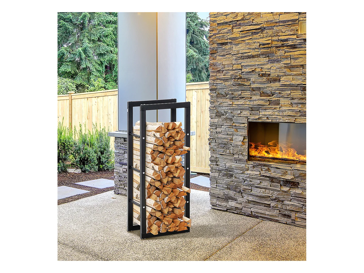 Etagère porte bois de cheminée porte-bûches design contemporain charge max. 100 Kg dim. 40L x 25l x 100H cm métal noir