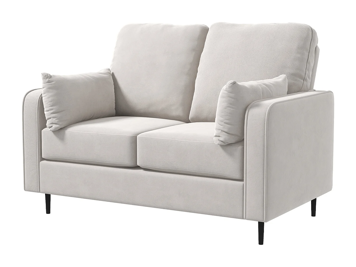 Canapé 2 places design contemporain - 2 coussins déco inclus - piètement acier noir velours beige