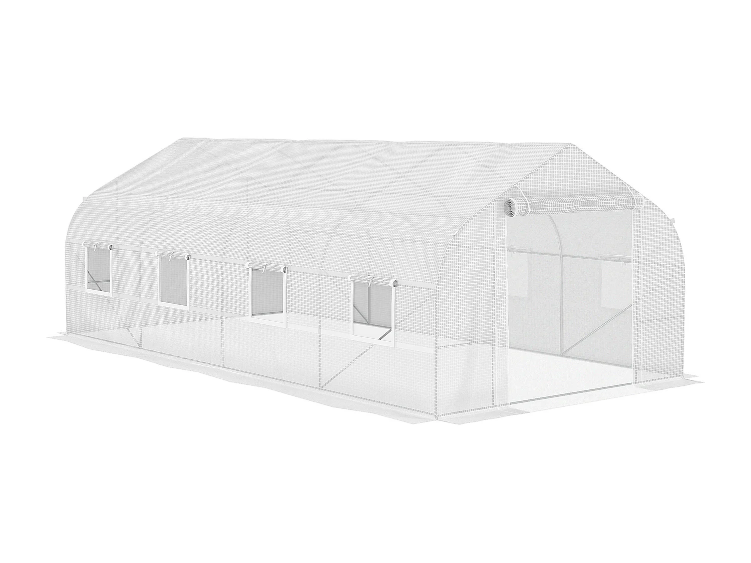 Serre tunnel grande taille 17,85 m² châssis tubulaire acier galvanisé renforcé 2,4 cm 8 fenêtres 1 porte blanc