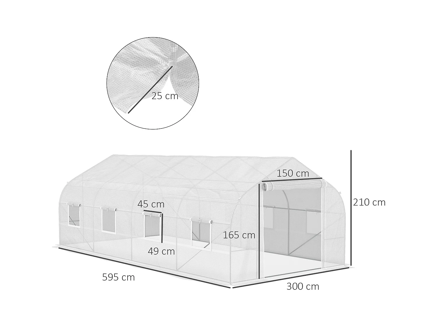 Serre tunnel grande taille 17,85 m² châssis tubulaire acier galvanisé renforcé 2,4 cm 8 fenêtres 1 porte