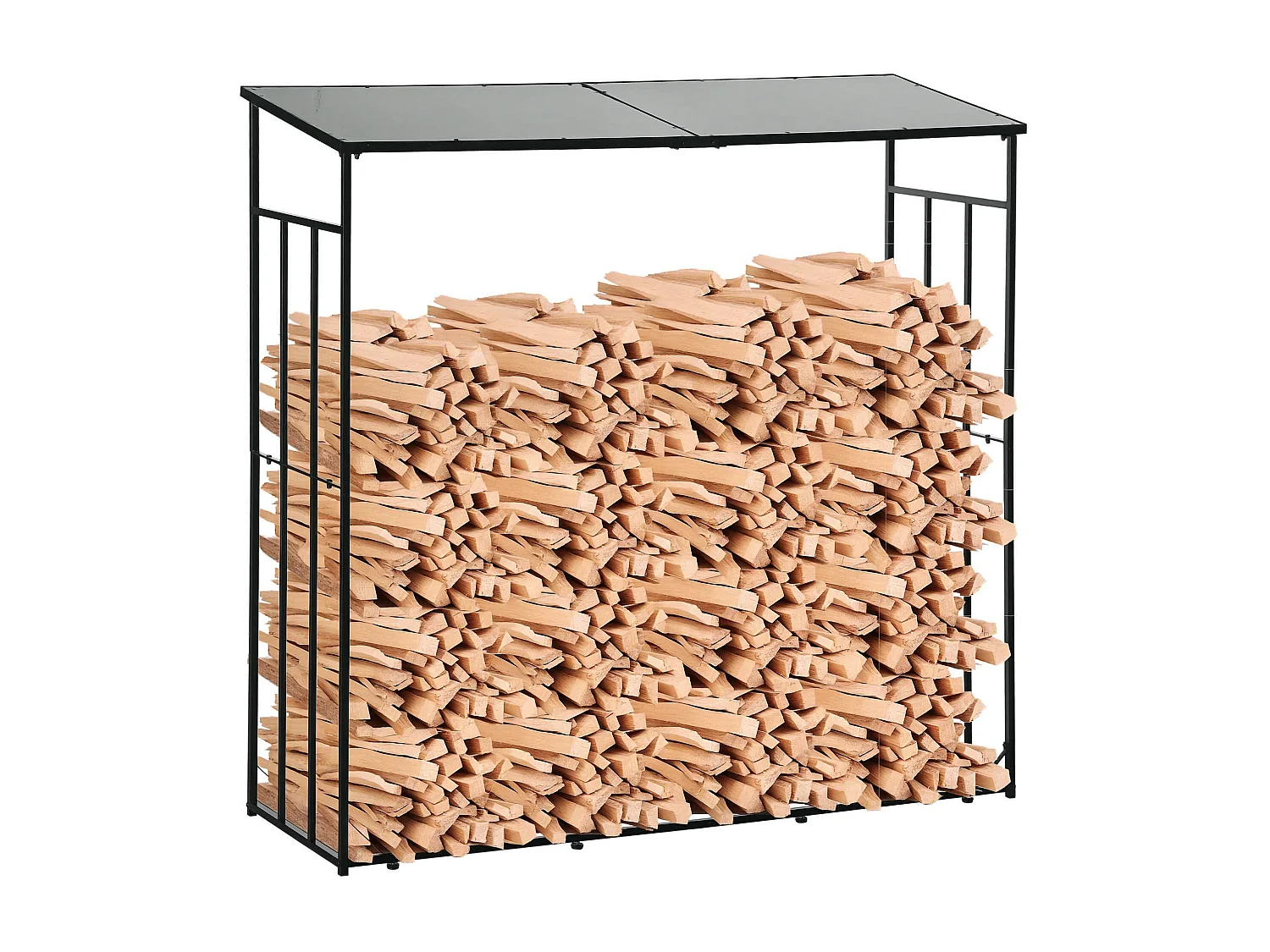 Abri-bûches pour bois de chauffage stockage extérieur du bois en métal et polycarbonate 185 x 67 x 185 cm noir