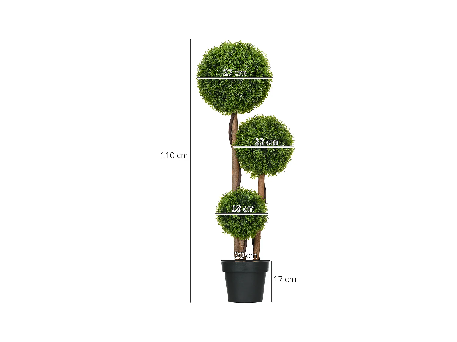 Buis artificiel topiaire artificielle 3 boules H. 110 cm pot inclus
