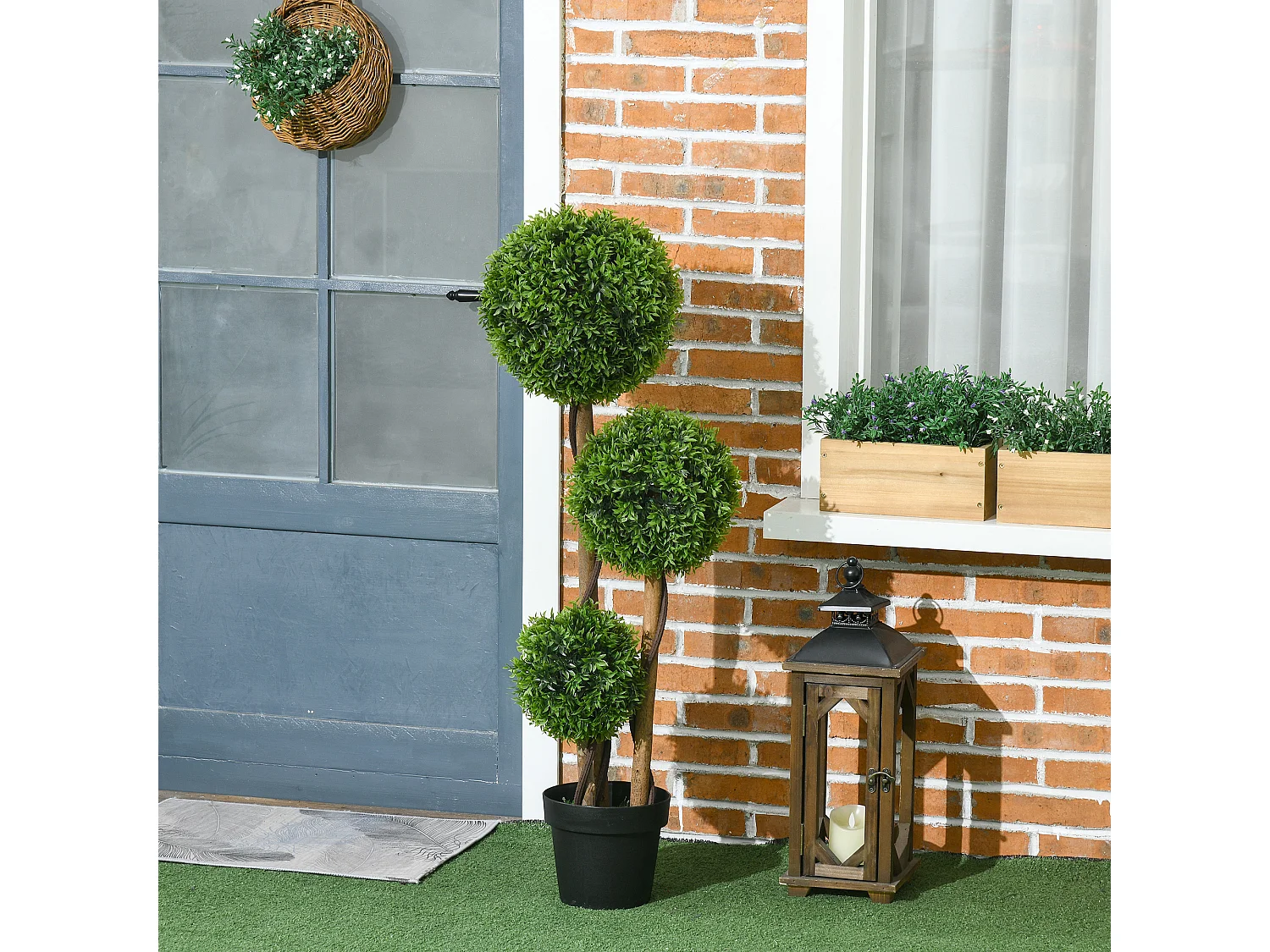 Buis artificiel topiaire artificielle 3 boules H. 110 cm pot inclus