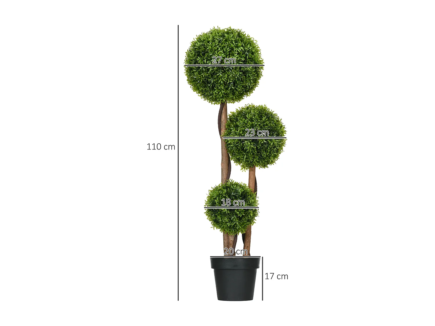 Buis artificiel topiaire artificielle 3 boules H. 110 cm pot inclus