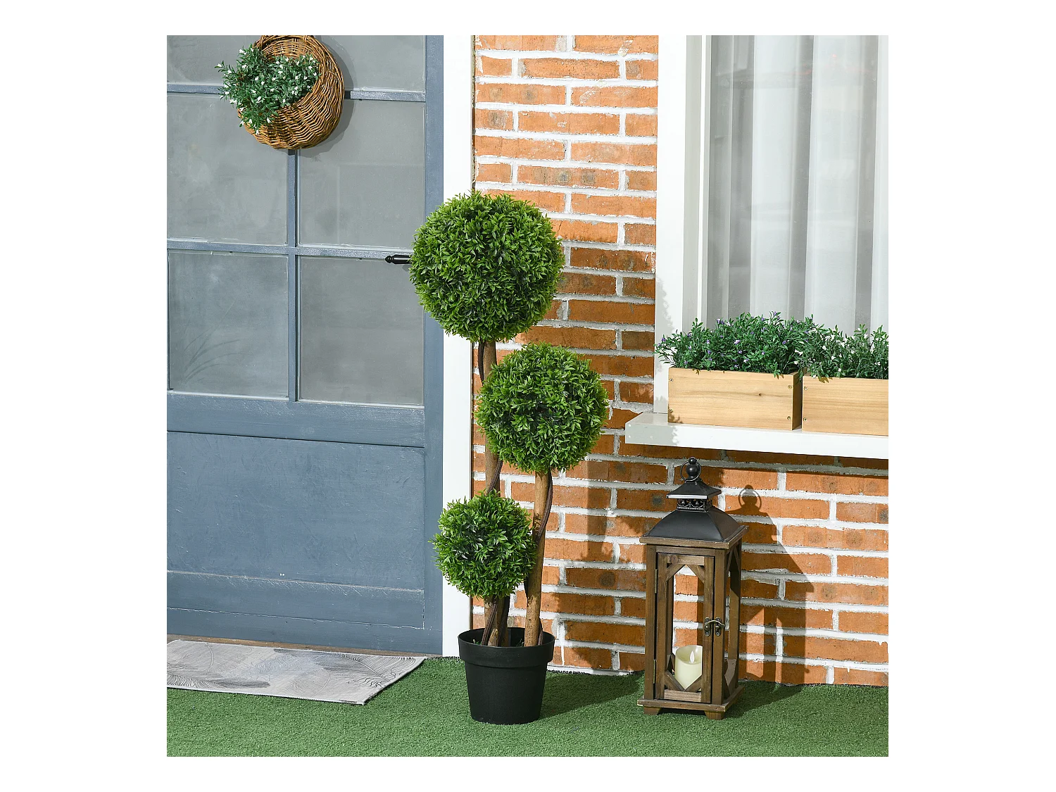Buis artificiel topiaire artificielle 3 boules H. 110 cm pot inclus