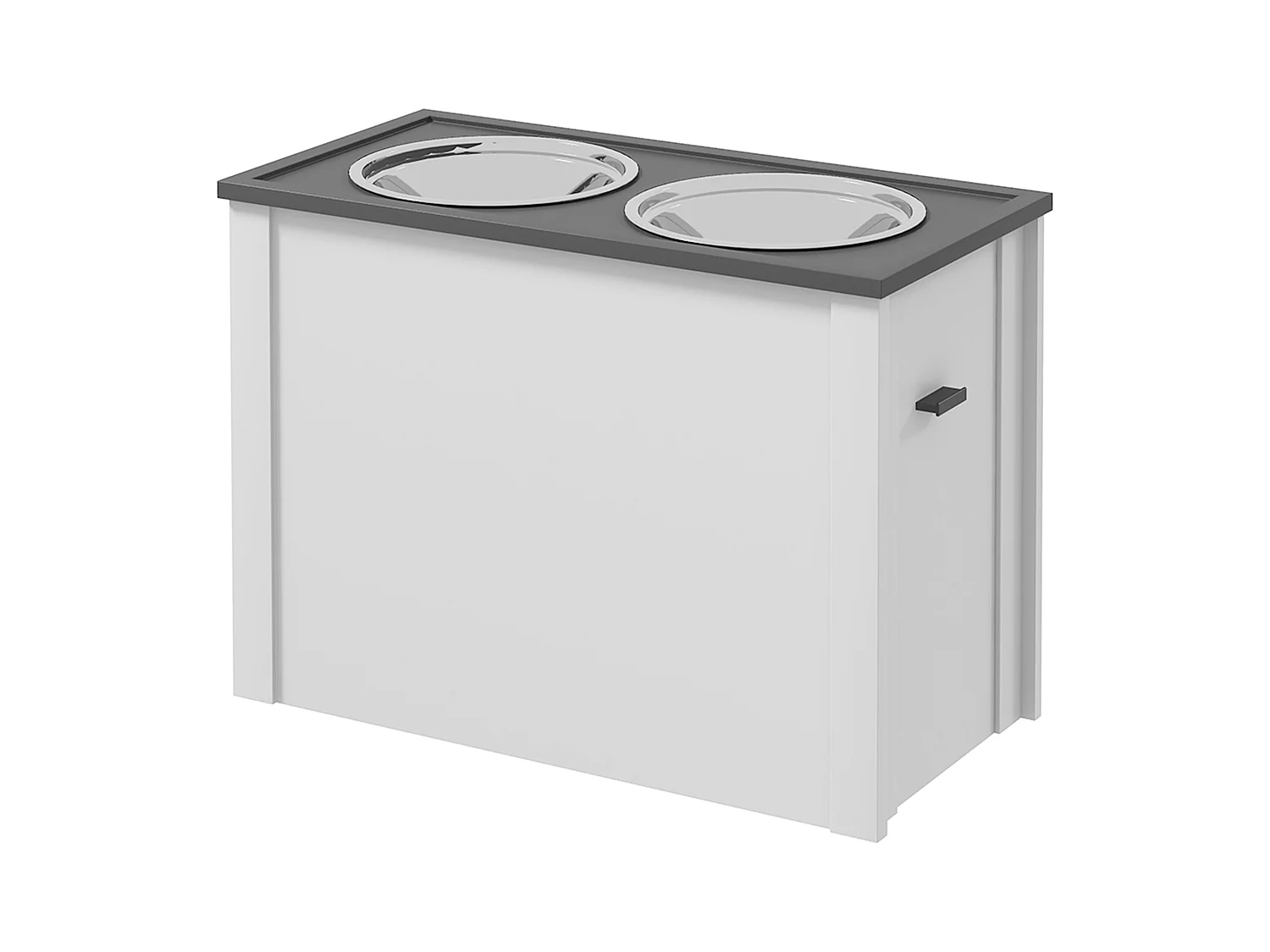 Gamelle double chien - porte-gamelles surélevé rangement 2 en 1 - tiroir, 2 gamelles - acier inox. MDF gris blanc