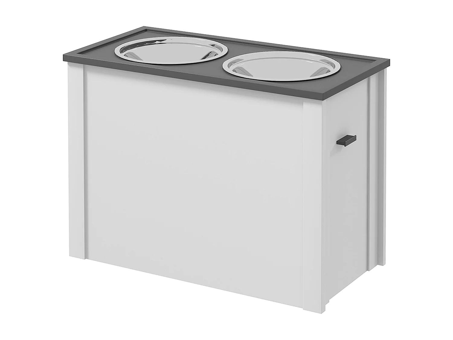 Gamelle double chien - porte-gamelles surélevé rangement 2 en 1 - tiroir, 2 gamelles - acier inox. MDF gris blanc