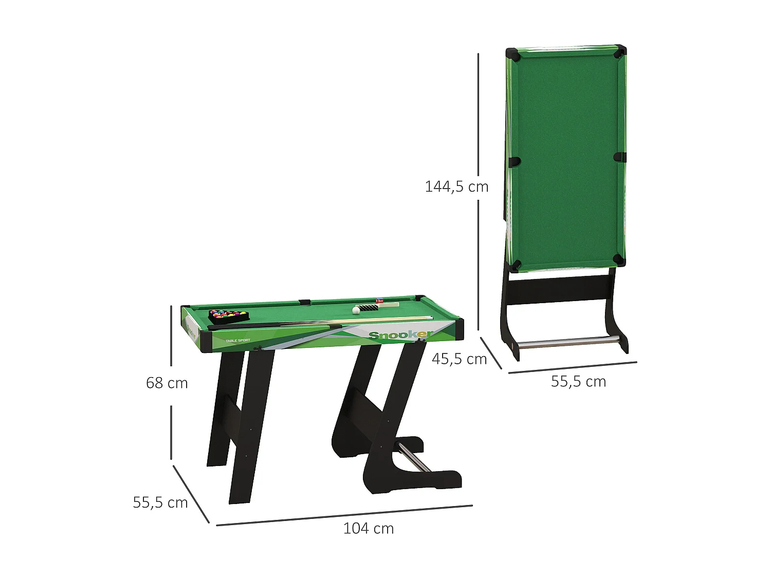 Mini table de billard pliable avec accessoires - dim. 104L x 55,5l x 68H cm - acier MDF noir vert