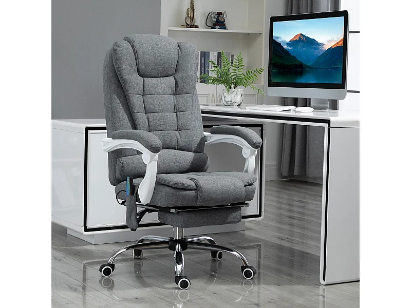 Fauteuil de bureau direction massant chauffant hauteur réglable dossier inclinable tissu gris