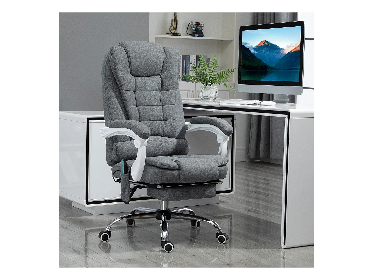 Fauteuil de bureau direction massant chauffant hauteur réglable dossier inclinable tissu gris