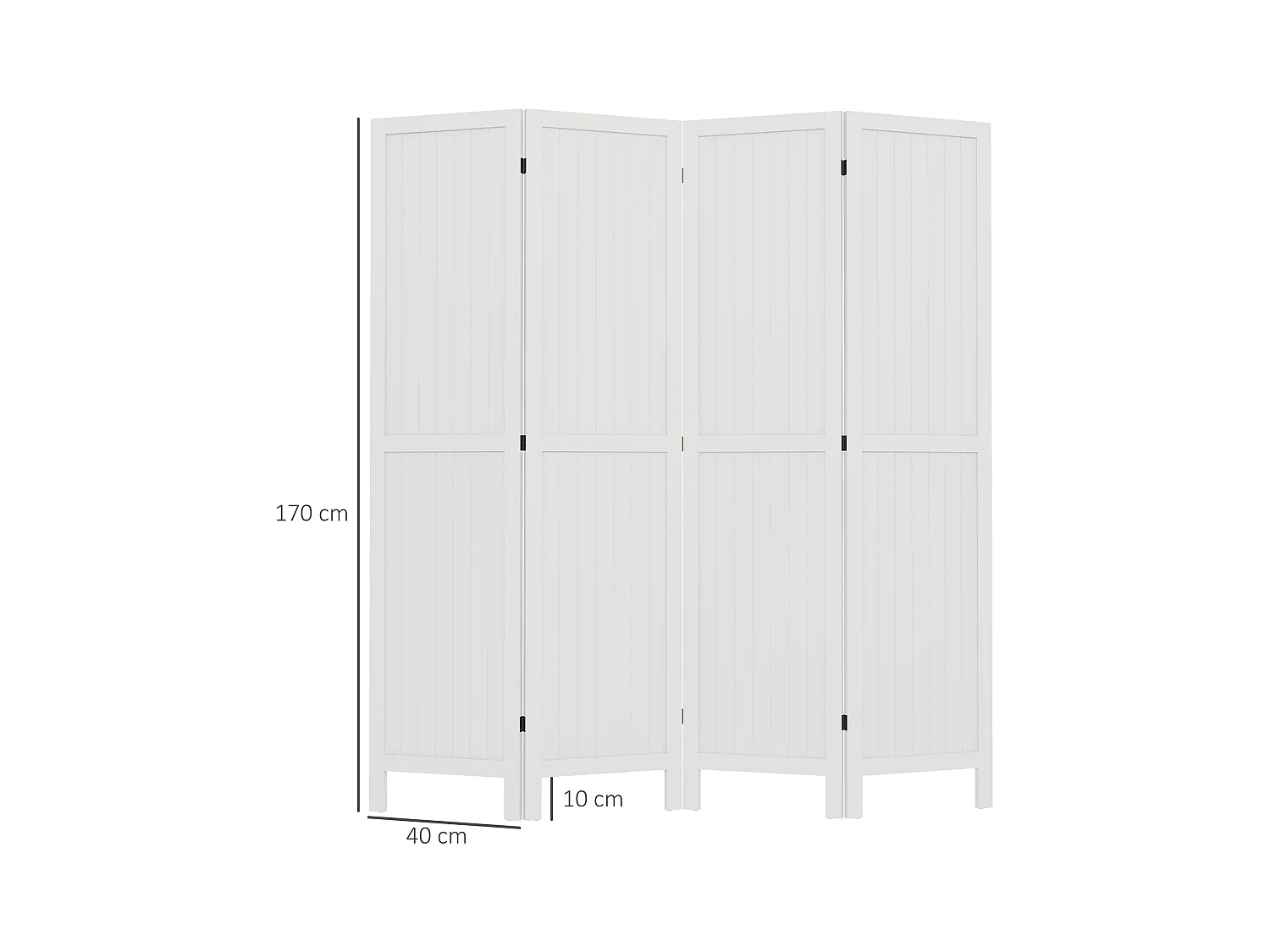 Paravent intérieur 4 panneaux style rustique chic - séparateur de pièce avec rainures verticales - bois de paulownia blanc