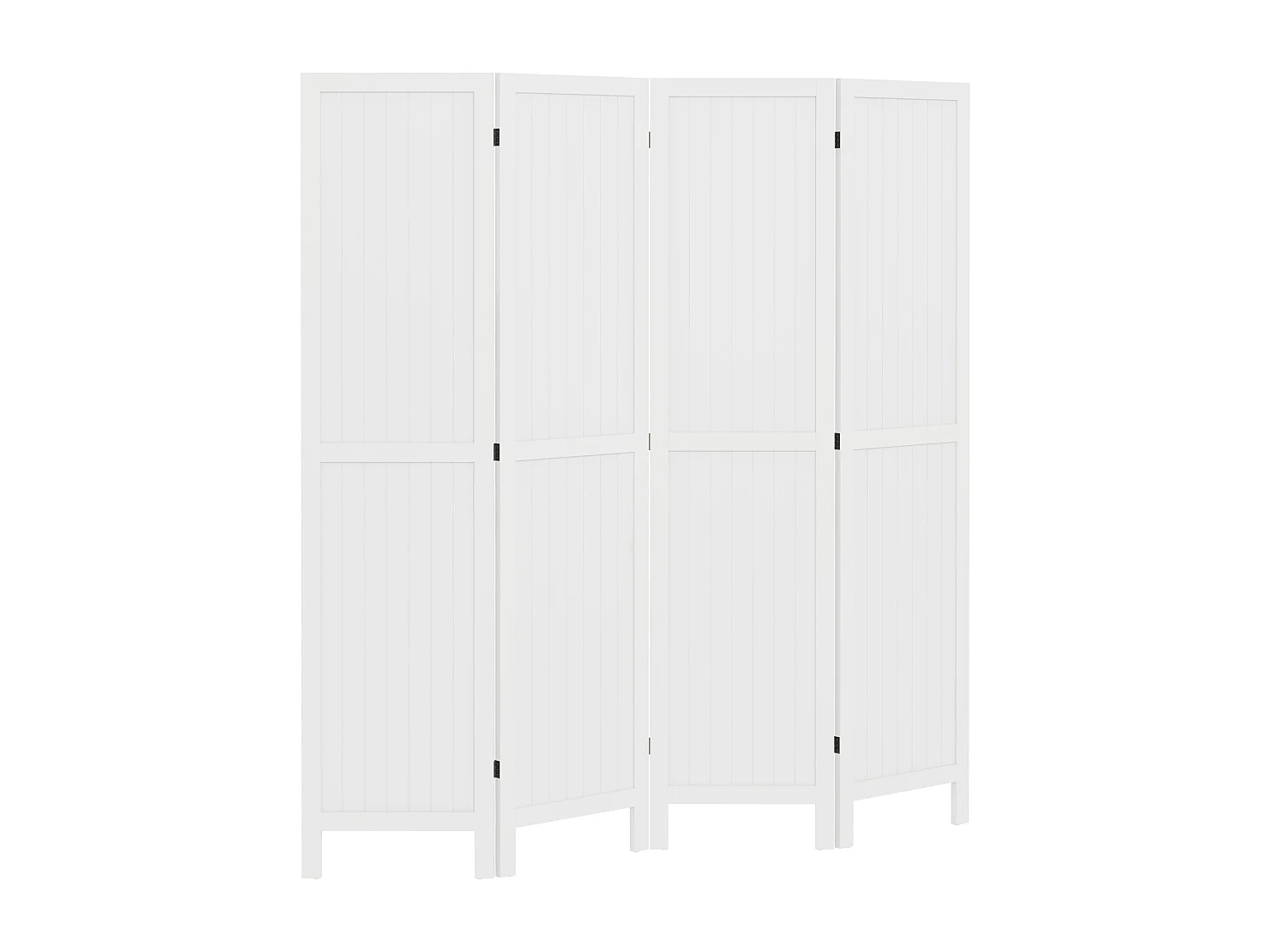 Paravent intérieur 4 panneaux style rustique chic - séparateur de pièce avec rainures verticales - bois de paulownia blanc